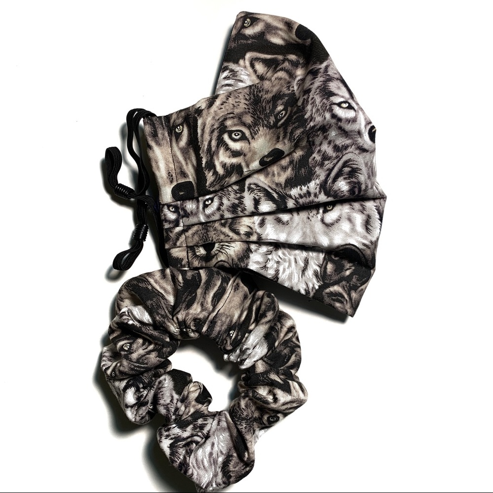 2/$30 Face Mask 3 Layer Scrunchie Wolf